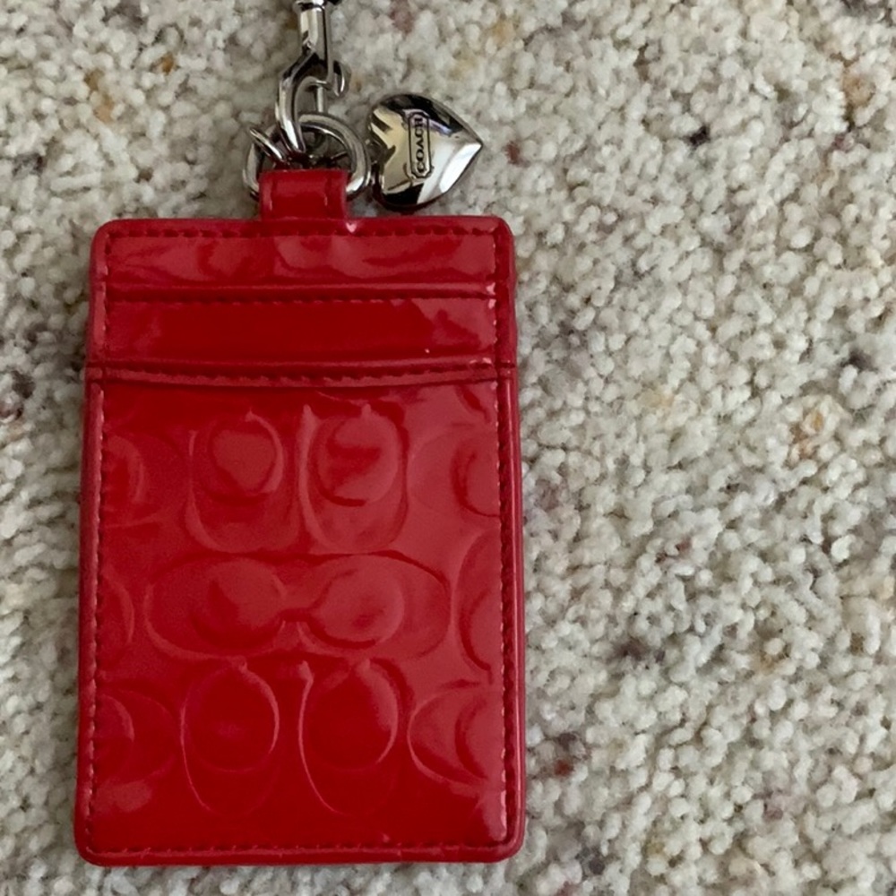 Coach red lanyard ID (badge) holder